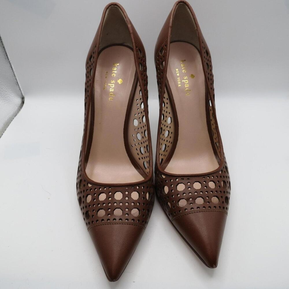 Kate Spade Womens Lizette Laser Cut Brown Leather Italy Pump Size 7.5M READ